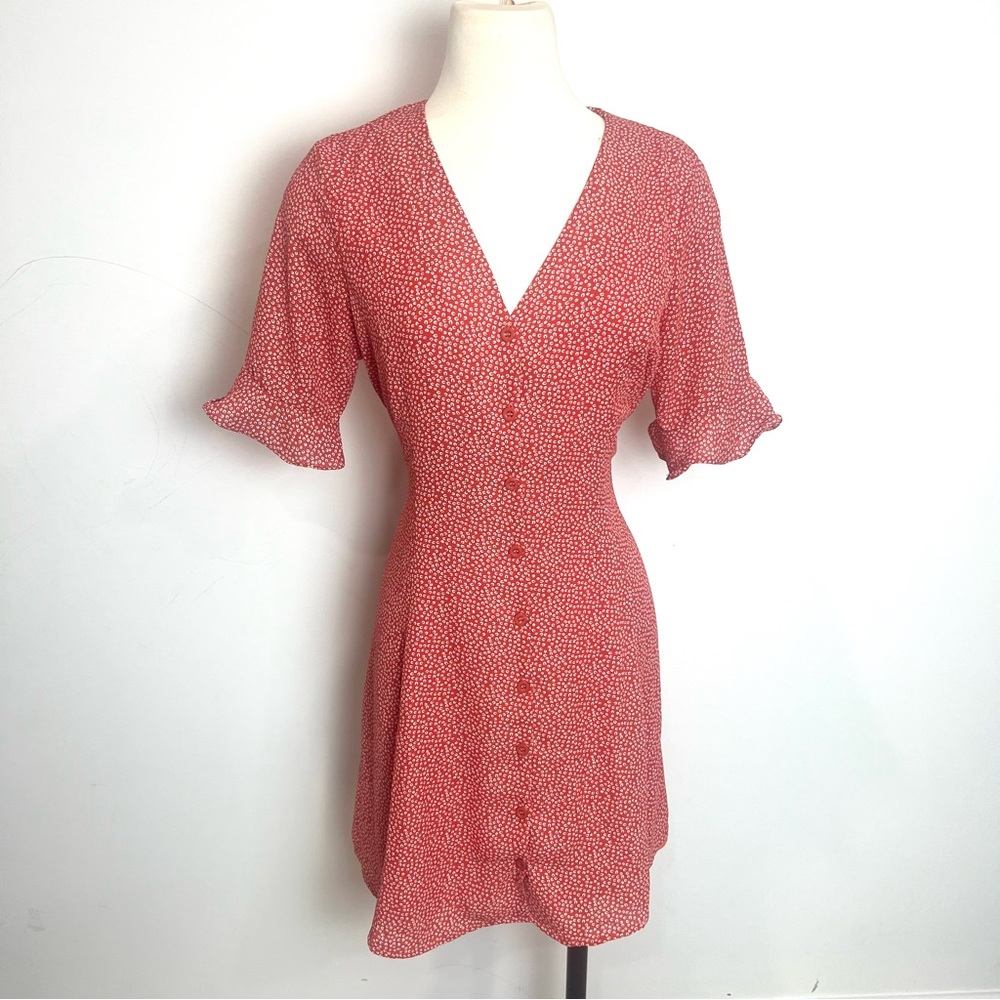 Lulus Castana Rust Red Printed Short Sleeve Dress